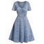 Mini Robe Ligne A Chinée à Taille Empire à Manches Courtes à Volants Faux Bouton - Bleu clair L