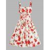 Flower Print Lace Up Sundress Ruched High Waist Sleeveless Backless Mini Dress - multicolor M