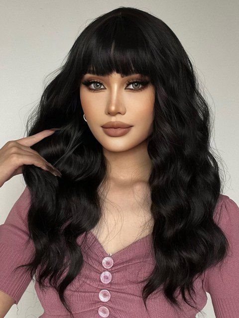 Wavy Plain Color Full Bang Capless Synthetic Wig