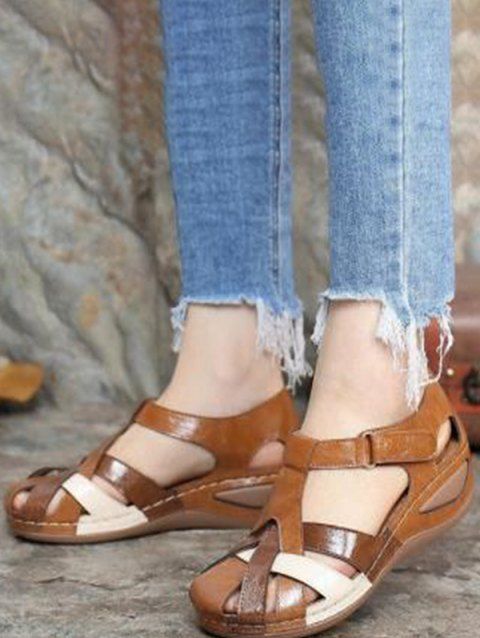 Crossover Cut Out Buckle Strap Flat Platform Casual Sandals