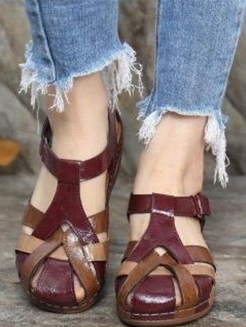 Crossover Cut Out Buckle Strap Flat Platform Casual Sandals