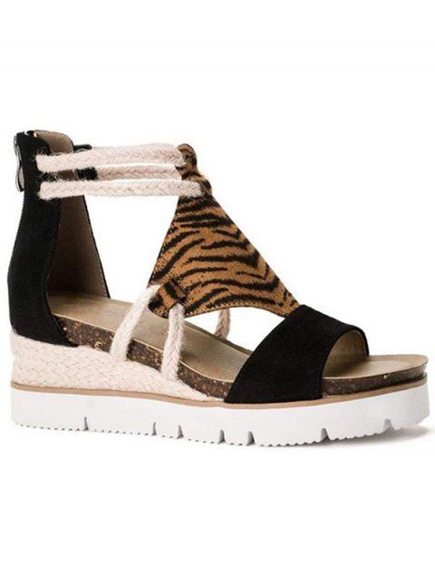 Animal Print Zip Up Cut Out Open Toe Wedge Sandals