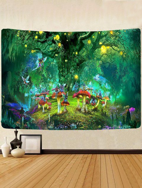 Dreamy Angel Mushroom Tree Print Wall Tapestry Hanging Home Decoration