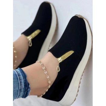 

Zipper Slip On Casual Sport Flat Shoes, Black