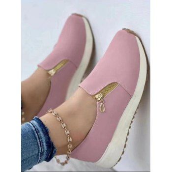 

Zipper Slip On Casual Sport Flat Shoes, Pink