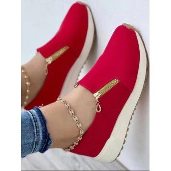 

Zipper Slip On Casual Sport Flat Shoes, Red