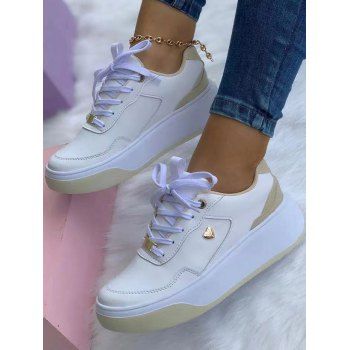 

Contrast Colorblock Heart Lace Up Thick Platform Casual Shoes, Apricot