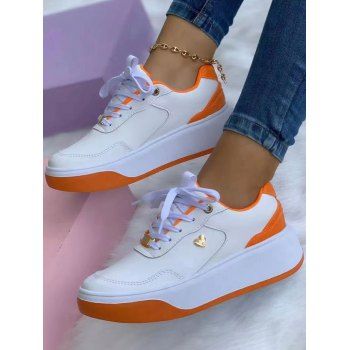 

Contrast Colorblock Heart Lace Up Thick Platform Casual Shoes, Orange