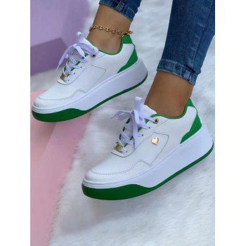 

Contrast Colorblock Heart Lace Up Thick Platform Casual Shoes, Green