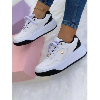 

Contrast Colorblock Heart Lace Up Thick Platform Casual Shoes, Black