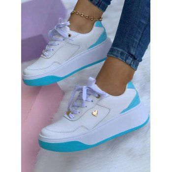 

Contrast Colorblock Heart Lace Up Thick Platform Casual Shoes, Celeste