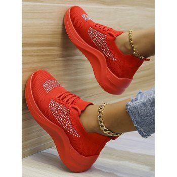 

Rhinestone Lace Up Casual Shoes, Red