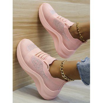 

Rhinestone Lace Up Casual Shoes, Pink