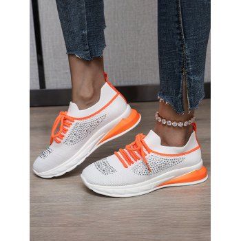 

Colorblock Rhinestone Lace Up Casual Shoes, Orange