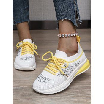 

Colorblock Rhinestone Lace Up Casual Shoes, Yellow