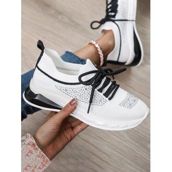 

Colorblock Rhinestone Lace Up Casual Shoes, Black