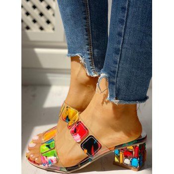 

Colorful Applique Rhinestone Chunky Heel Sandals, Multicolor a