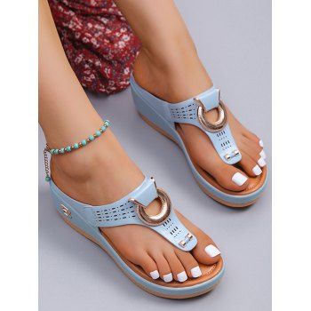 

Letter Hollow Out Slip On Wedge Slippers, Sky blue