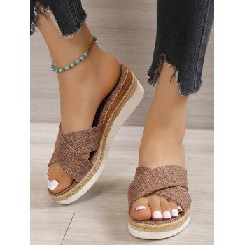 

Open Toe Crossover Slip On Wedge Slippers, Deep brown