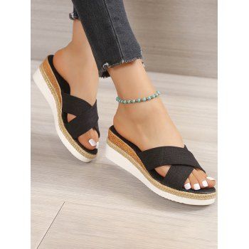 

Open Toe Crossover Slip On Wedge Slippers, Black