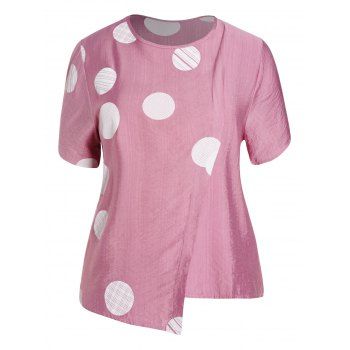 

Plus Size T Shirt Geometric Stirped Plaid Print Round Neck Short Sleeve Casual Tee, Light pink