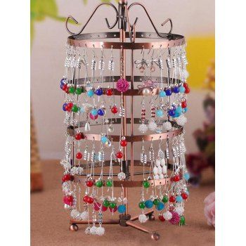 

Rotating Earring Holder Display Stand Wrought iron Jewelry Organizer Rack, Coffee