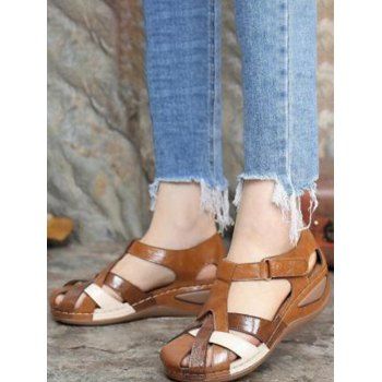 

Crossover Cut Out Buckle Strap Flat Platform Casual Sandals, Brown