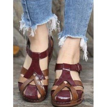 

Crossover Cut Out Buckle Strap Flat Platform Casual Sandals, Red wine