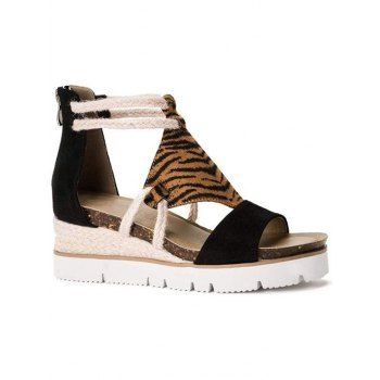 

Animal Print Zip Up Cut Out Open Toe Wedge Sandals, Black