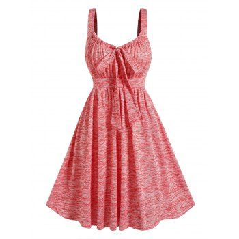 

Heathered Bowknot Ruched High Waist A Line Dress Sleeveless Backless Casual Dress, Light pink