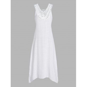 

Crochet Cover-up Dress Sleeveless Hollow Out Plain Color A Line Beach Cover-up Dress, White