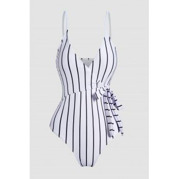 

Vertical Striped Print One-piece Swimsuit Tied Side Swimwear Padded Beach Bathing Suit, Multicolor a
