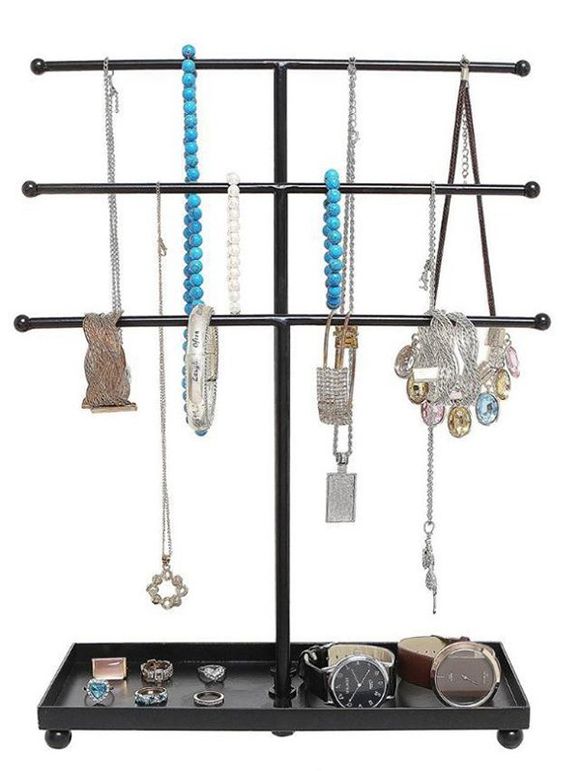 Support de Présentoir de Bijoux en Forme de T - Noir 