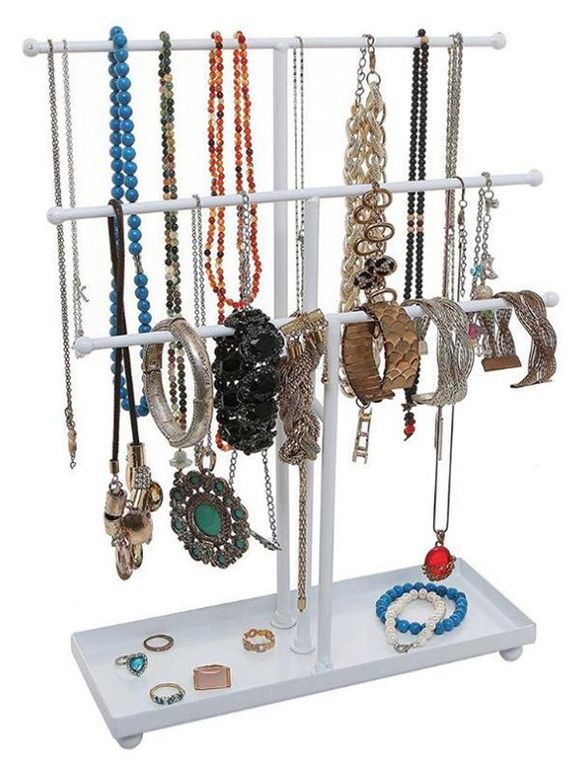 Support de Présentoir de Bijoux en Forme de T - Blanc 