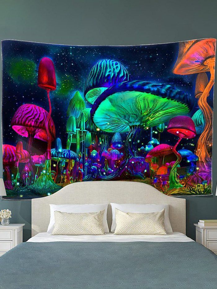 Galaxy Psychedelic Mushroom Print Hanging Tapestry Wall Decor - multicolor 100 CM X 75 CM