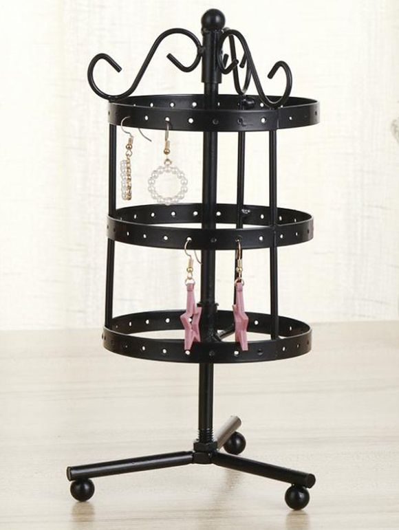 Tour de Support de Bijoux de Boucle d'Oreille en Métal de Rotation de 3 Rangées - Noir 