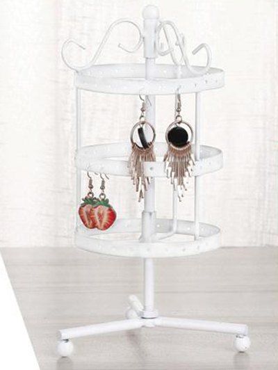 Tour de Support de Bijoux de Boucle d'Oreille en Métal de Rotation de 3 Rangées - Blanc 