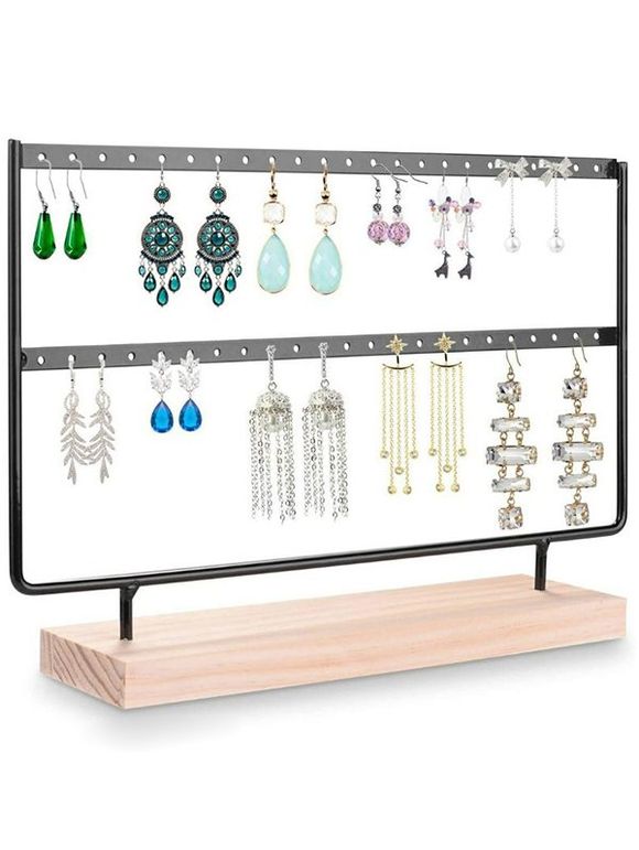 Support de Base en Bois de Bijoux Détachable Suspendu de Boucle d'Oreille en Couches de 46 Trous - Noir 