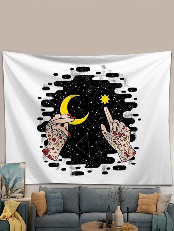Tapisserie Murale Décorative à Imprimé Mains Lune Soleil Galaxie - multicolor 100 CM X 75 CM