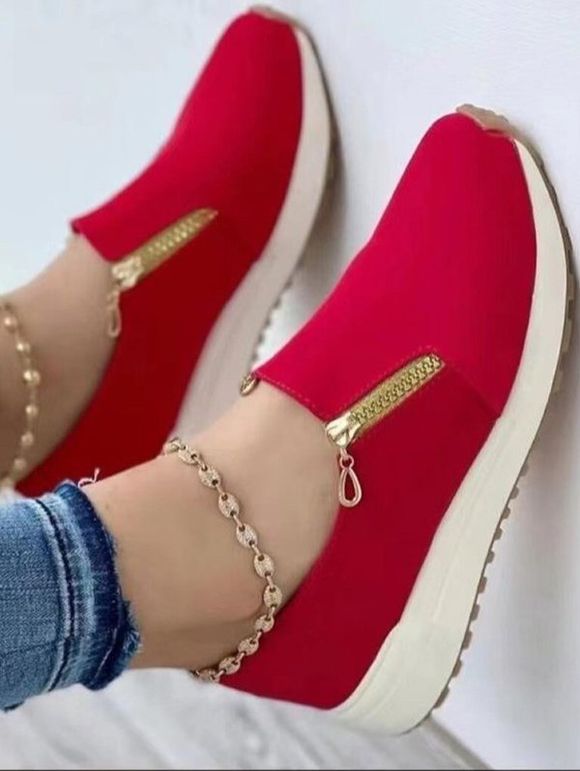Zipper Slip On Casual Sport Flat Shoes - Rouge EU 42