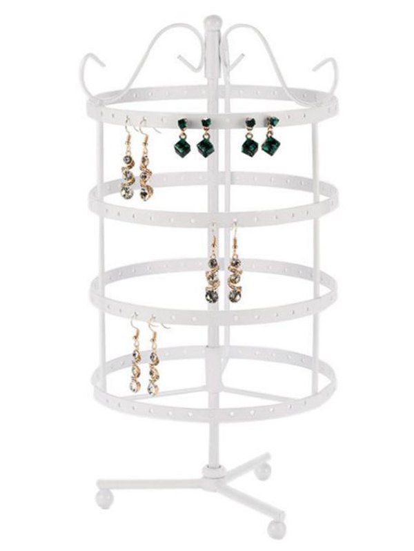 Rotating Earring Holder Display Stand Wrought iron Jewelry Organizer Rack - WHITE 