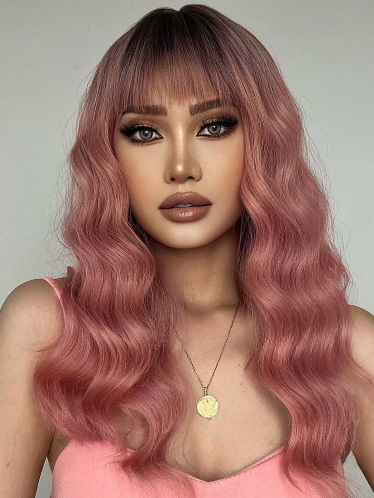 Full Bang Wavy Ombre Capless Long Synthetic Wig - PINK ROSE 24INCH