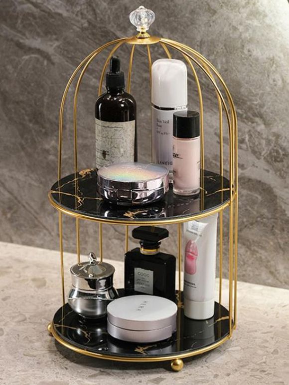 Étagère de Rangement Cosmétique à Double Couche pour Bureau - Noir 