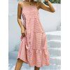 Robe Mi-Longue de Vacances Linge A Superposée à Carreaux à Bretelle Fine - Rose clair XL