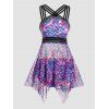 Ensemble de Bikini de Bain Tankini Asymétrique Rembourré Modeste Gainant Rayé Coloré à Imprimé Sirène en Maille - multicolor A M