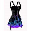 Galaxy Octopus Print Lace Up Mini Dress Half Zipper Adjustable Buckle Strap Dress