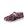 Flower Print Lace Up Slip On Flat Shoes - Rouge EU 40