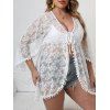 Plus Size Cover-up Top Allover Flower Lace Tied Front Hollow Out Asymmetrical Hem Beach Cover-up Top - WHITE 1XL