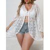 Plus Size Cover-up Top Allover Flower Lace Tied Front Hollow Out Asymmetrical Hem Beach Cover-up Top - WHITE 3XL