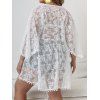 Plus Size Cover-up Top Allover Flower Lace Tied Front Hollow Out Asymmetrical Hem Beach Cover-up Top - WHITE 1XL